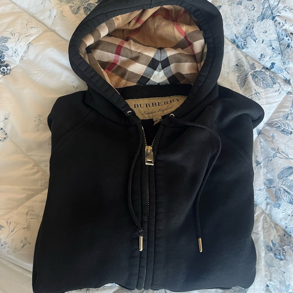 Burberry Women Signature Plaid Lined Black Zip Up Hoodie